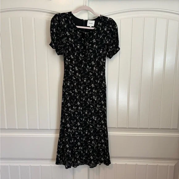 Reformation Delia Dress in Lucien black floral midi size 2 - Picture 3 of 12